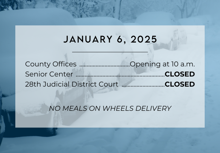 County Offices to open at 10 am Senior Center and Courts Closed No Meals on Wheels - News Image